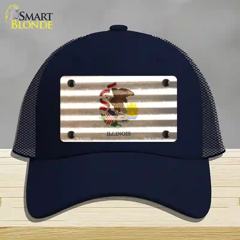 HAT16-MLP-11954 Illinois Corrugated Flag Novelty License Plate Hat, Mesh - Navy