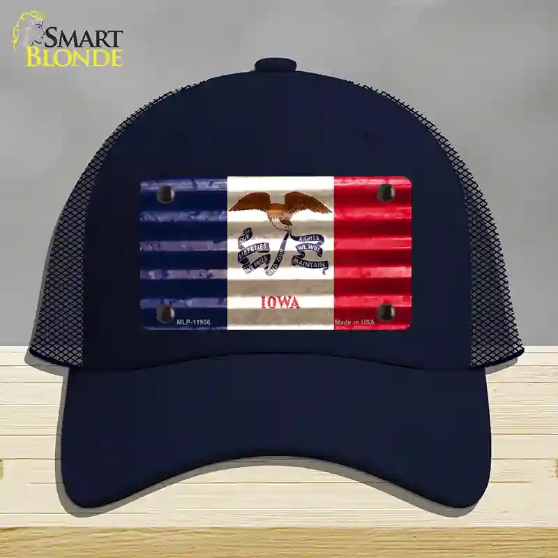HAT16-MLP-11956 Iowa Corrugated Flag Novelty License Plate Hat, Mesh - Navy