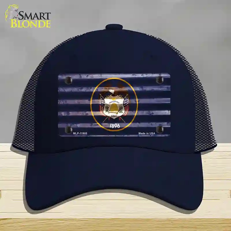 HAT16-MLP-11985 Utah Corrugated Flag Novelty License Plate Hat, Mesh - Navy