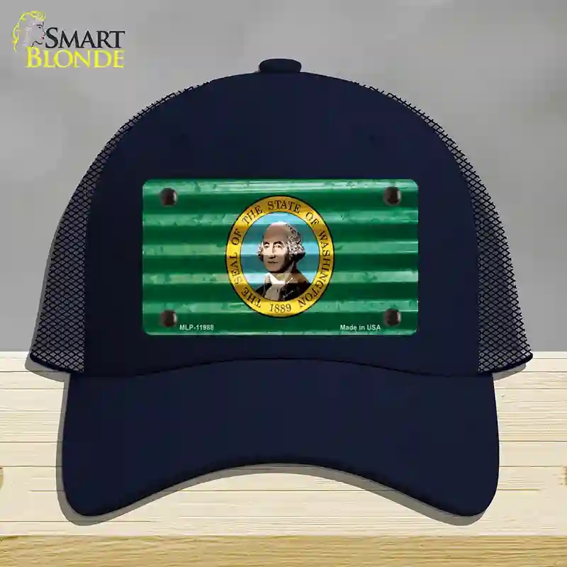 HAT16-MLP-11988 Washington Corrugated Flag Novelty License Plate Hat, Mesh - Navy