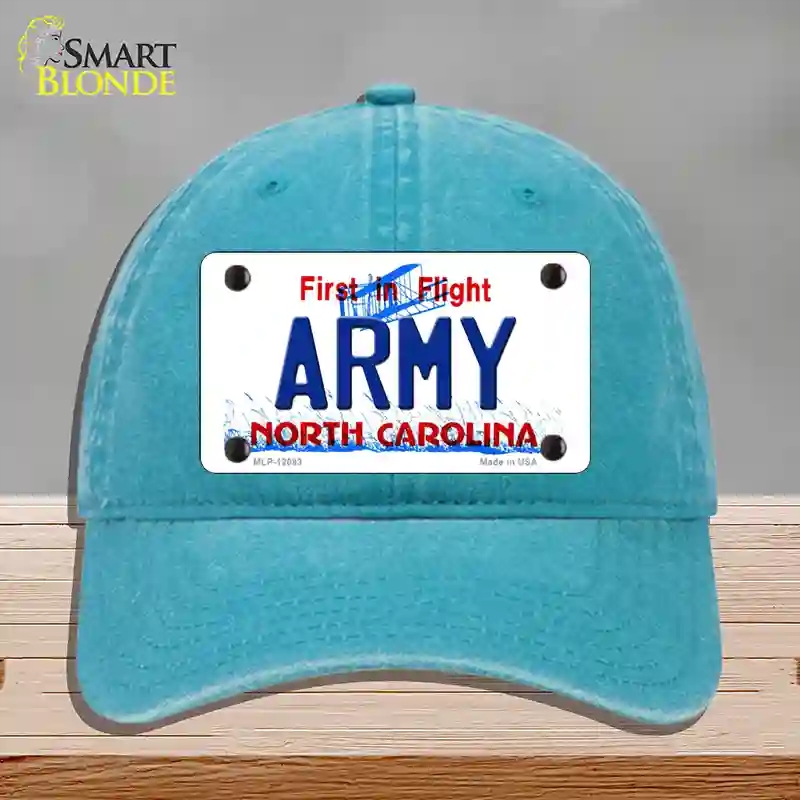 HAT10-MLP-12093 Army North Carolina State Novelty License Plate Hat, Unconstructed Cotton - Lake Blue