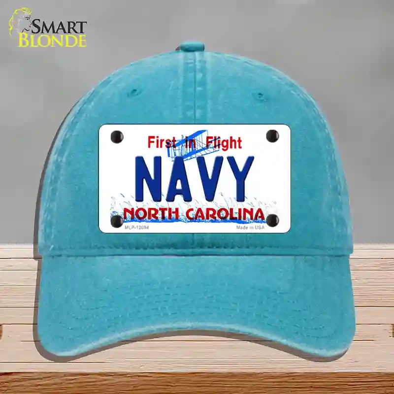 HAT10-MLP-12094 Navy North Carolina State Novelty License Plate Hat, Unconstructed Cotton - Lake Blue