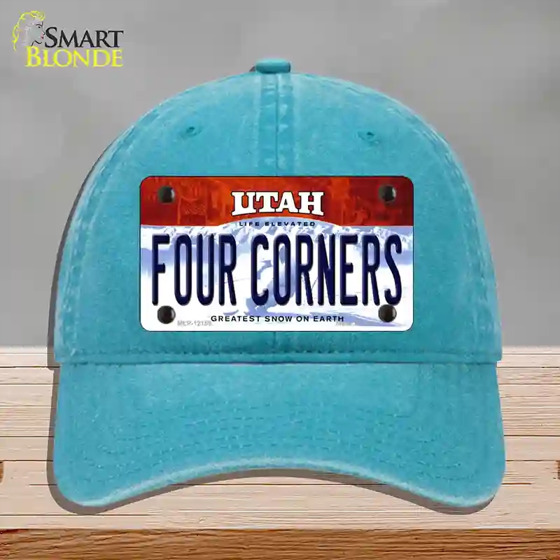 HAT10-MLP-12159 Utah Four Corners Novelty License Plate Hat, Unconstructed Cotton - Lake Blue