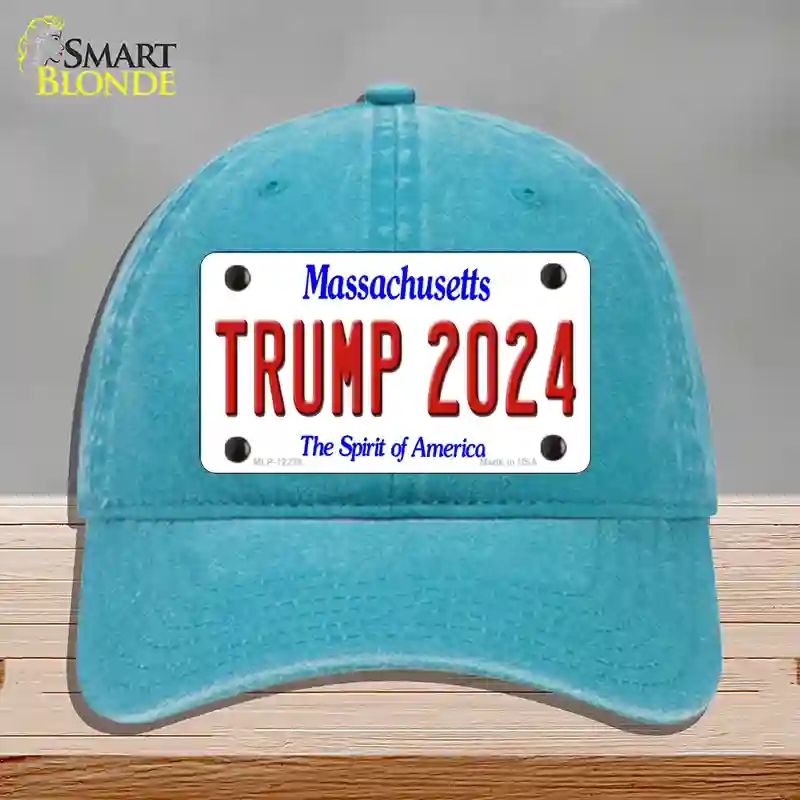 HAT10-MLP-12236 Trump 2024 Massachusetts Novelty License Plate Hat, Unconstructed Cotton - Lake Blue