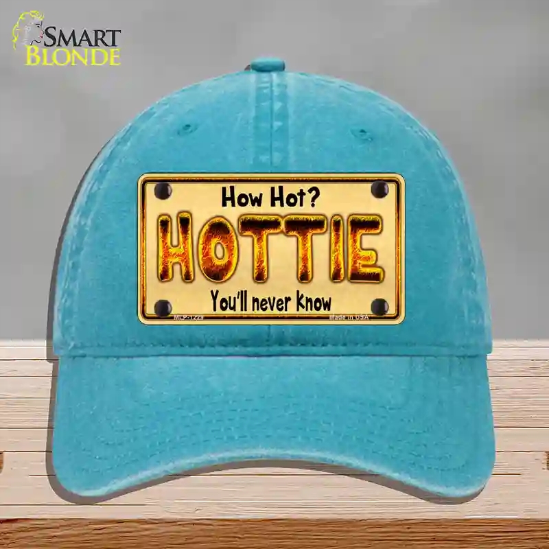 HAT10-MLP-1229 Hottie Know Novelty License Plate Hat, Unconstructed Cotton - Lake Blue