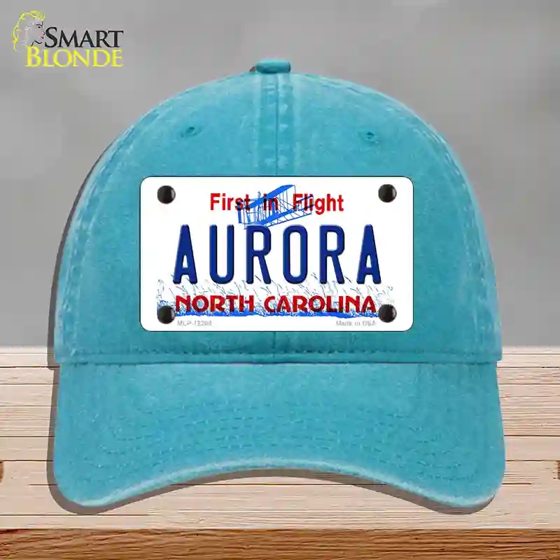 HAT10-MLP-12294 North Carolina Aurora Novelty License Plate Hat, Unconstructed Cotton - Lake Blue