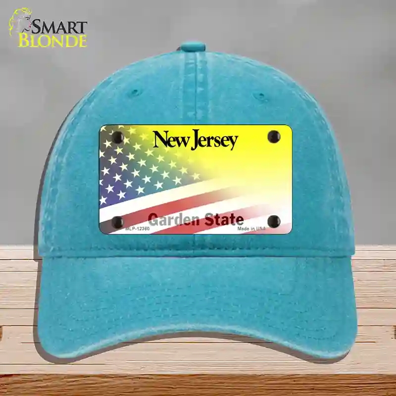 HAT10-MLP-12360   Jersey with American Flag Novelty License Plate Hat, Unconstructed Cotton - Lake Blue