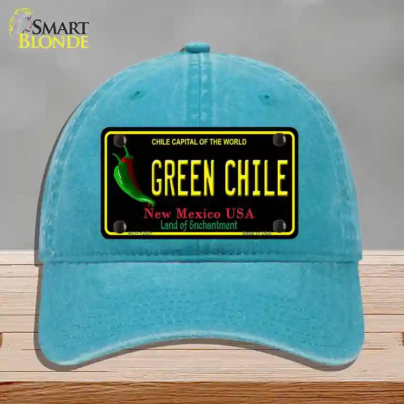 HAT10-MLP-12501 Green Chile   Mexico Black Novelty License Plate Hat, Unconstructed Cotton - Lake Blue