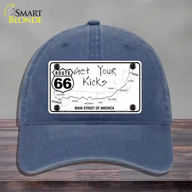 HAT11-MLP-102 US Route 66 Map Novelty License Plate Hat, Unconstructed Cotton - Navy