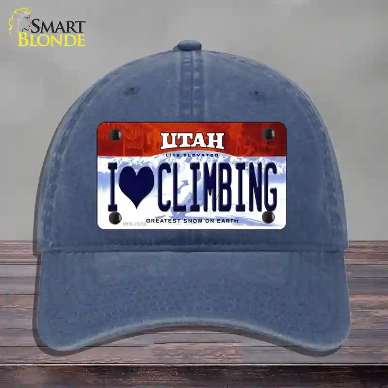 HAT11-MLP-10230 I Love Climbing Utah Novelty License Plate Hat, Unconstructed Cotton - Navy