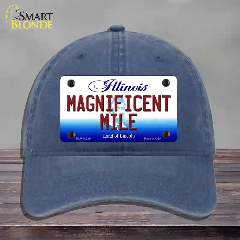 HAT11-MLP-10330 Magnificent Mile Illinois Novelty License Plate Hat, Unconstructed Cotton - Navy