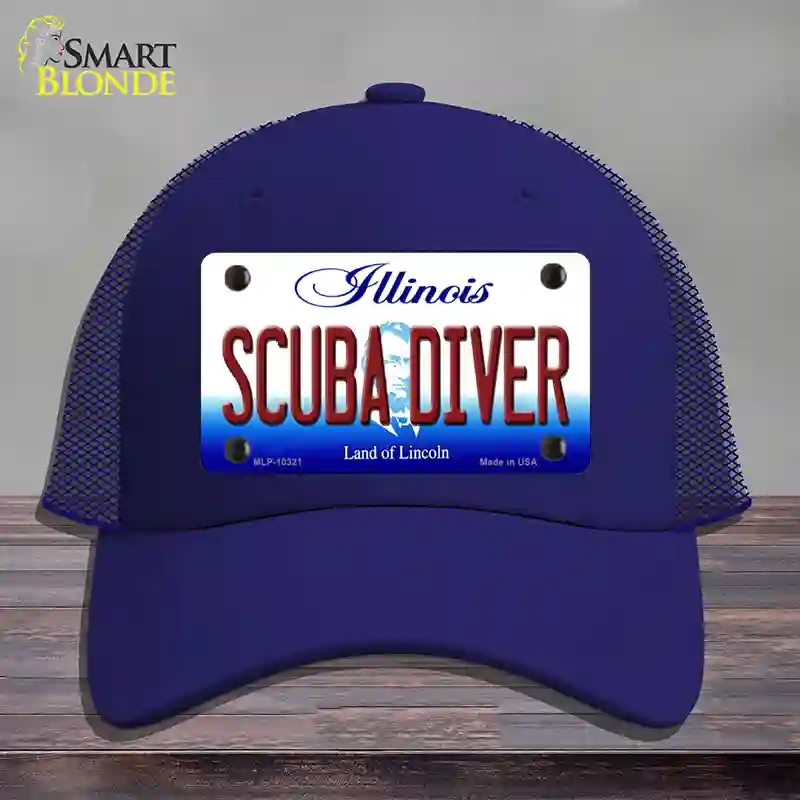 HAT18-MLP-10321 Scuba Diver Illinois Novelty License Plate Hat, Mesh - Royal Blue