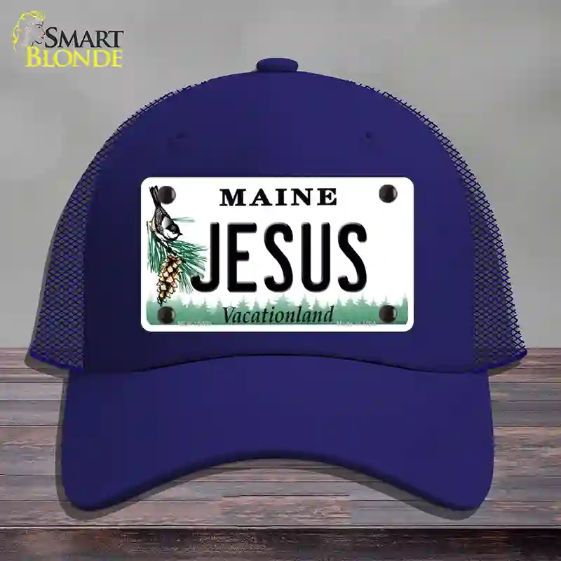 HAT18-MLP-10408 Jesus Maine Novelty License Plate Hat, Mesh - Royal Blue