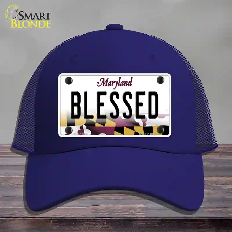 HAT18-MLP-10498 Blessed Maryland Novelty License Plate Hat, Mesh - Royal Blue