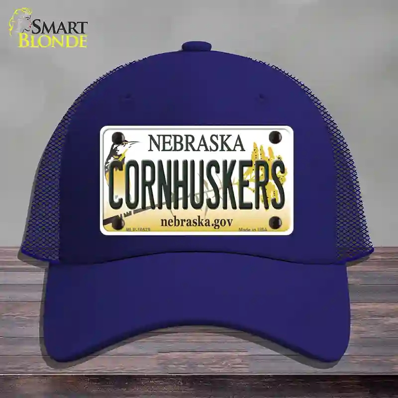 HAT18-MLP-10579 Cornhuskers Nebraska Novelty License Plate Hat, Mesh - Royal Blue