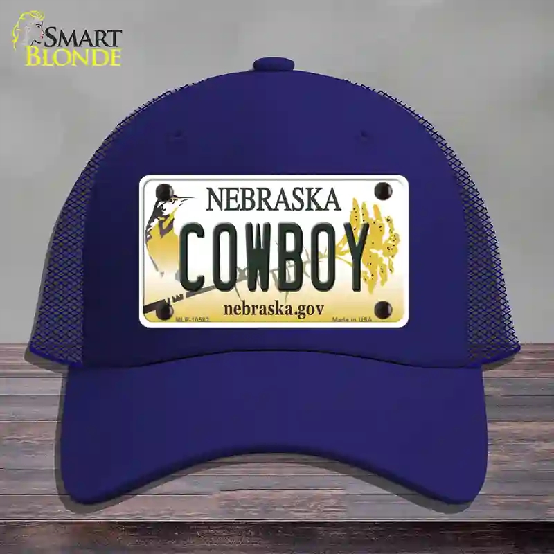 HAT18-MLP-10582 Cowboy Nebraska Novelty License Plate Hat, Mesh - Royal Blue