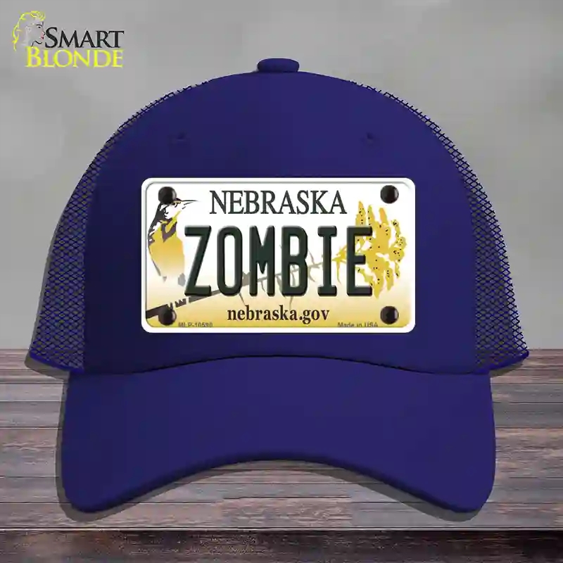 HAT18-MLP-10590 Zombie Nebraska Novelty License Plate Hat, Mesh - Royal Blue