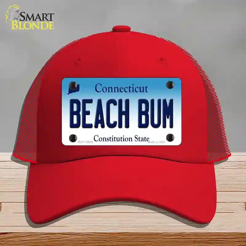 HAT17-MLP-10930 Beach Bum Connecticut Novelty License Plate Hat, Mesh - Red
