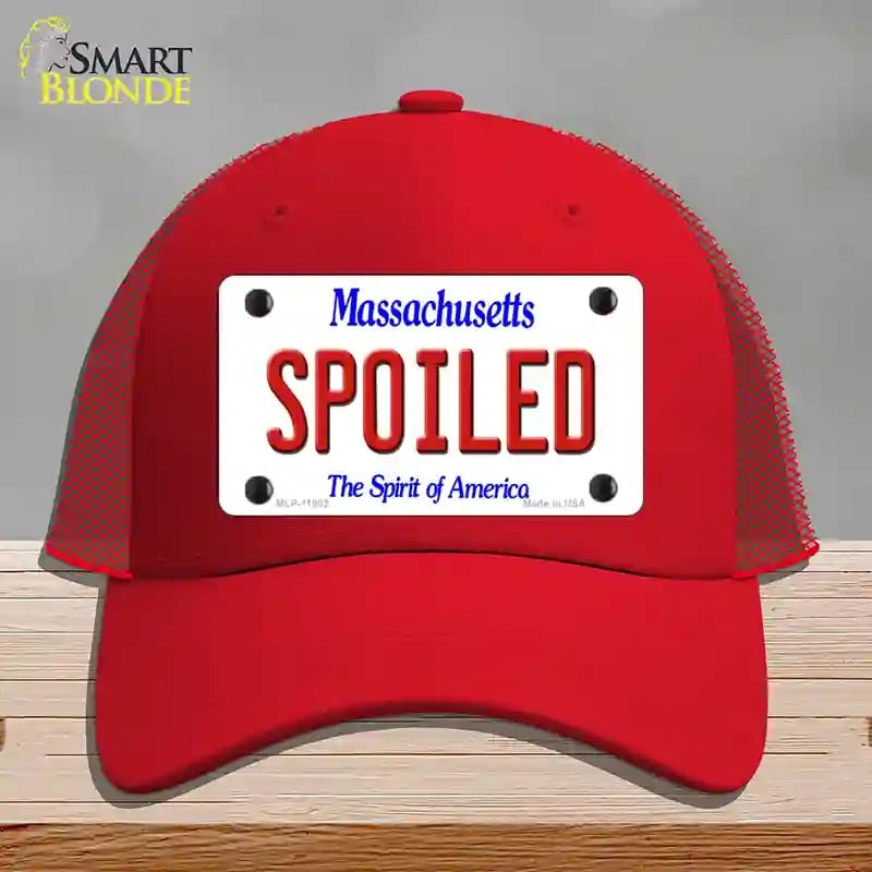 HAT17-MLP-11002 Spoiled Massachusetts Novelty License Plate Hat, Mesh - Red