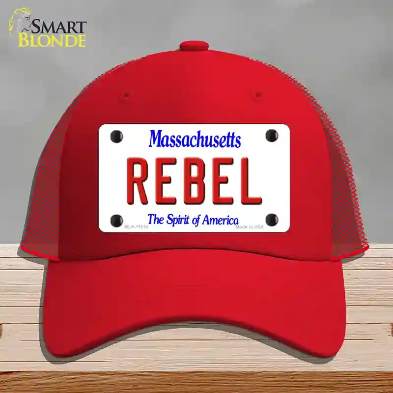 HAT17-MLP-11018 Rebel Massachusetts Novelty License Plate Hat, Mesh - Red