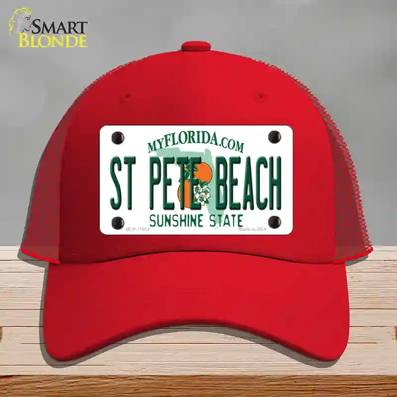 HAT17-MLP-11084 St Pete Beach Florida Novelty License Plate Hat, Mesh - Red