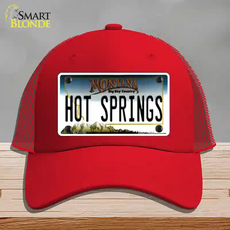 HAT17-MLP-11101 Hot Springs Montana State Novelty License Plate Hat, Mesh - Red