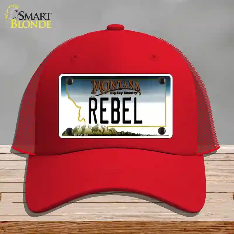 HAT17-MLP-11130 Rebel Montana State Novelty License Plate Hat, Mesh - Red