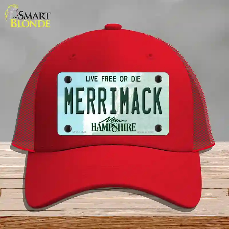 HAT17-MLP-11142 Merrimack   Hampshire State Novelty License Plate Hat, Mesh - Red