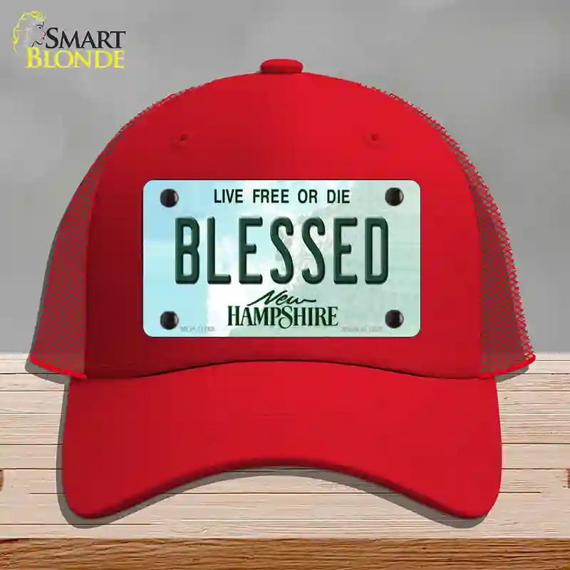 HAT17-MLP-11168 Blessed   Hampshire State Novelty License Plate Hat, Mesh - Red