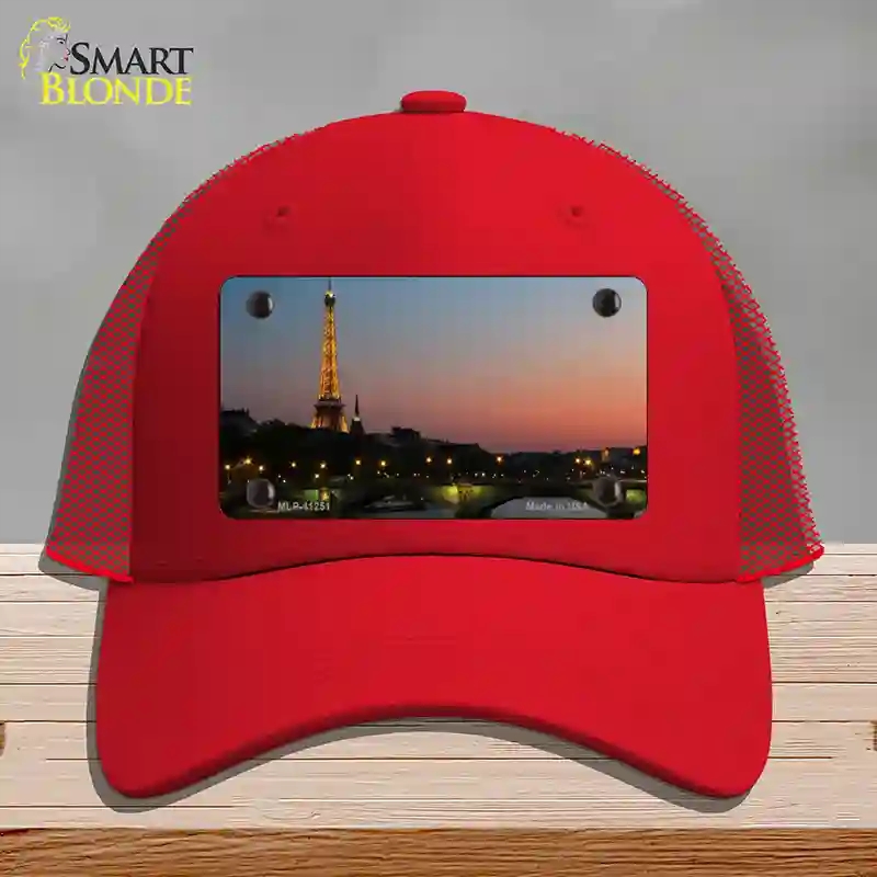 HAT17-MLP-11251 Eiffel Tower Night with River & Bridge Novelty License Plate Hat, Mesh - Red