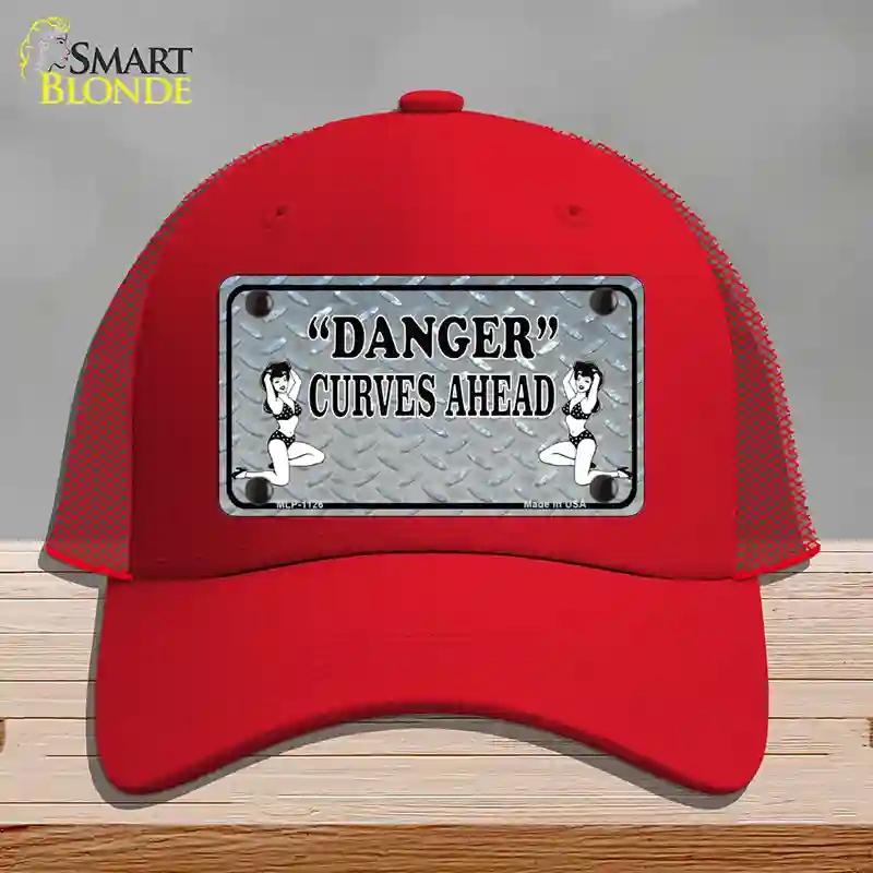HAT17-MLP-1126 Danger Curves Ahead Novelty License Plate Hat, Mesh - Red