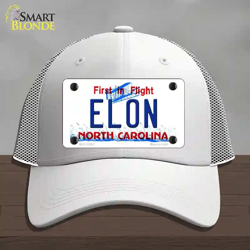HAT19-MLP-11851 Elon North Carolina Novelty License Plate Hat, Mesh - White
