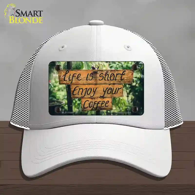 HAT19-MLP-11895 Enjoy Your Coffee Novelty License Plate Hat, Mesh - White