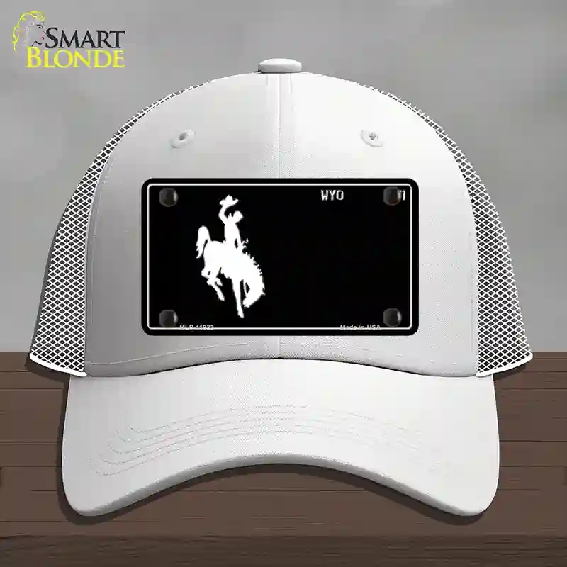 HAT19-MLP-11923 Wyoming Black Novelty License Plate Hat, Mesh - White