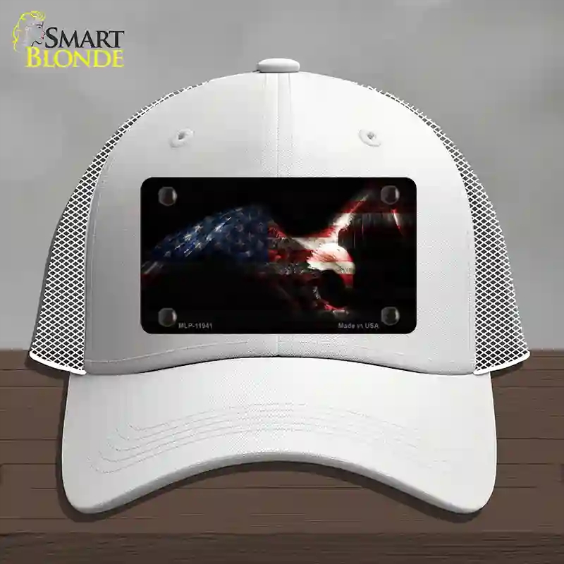 HAT19-MLP-11941 Eagle American Flag Novelty License Plate Hat, Mesh - White
