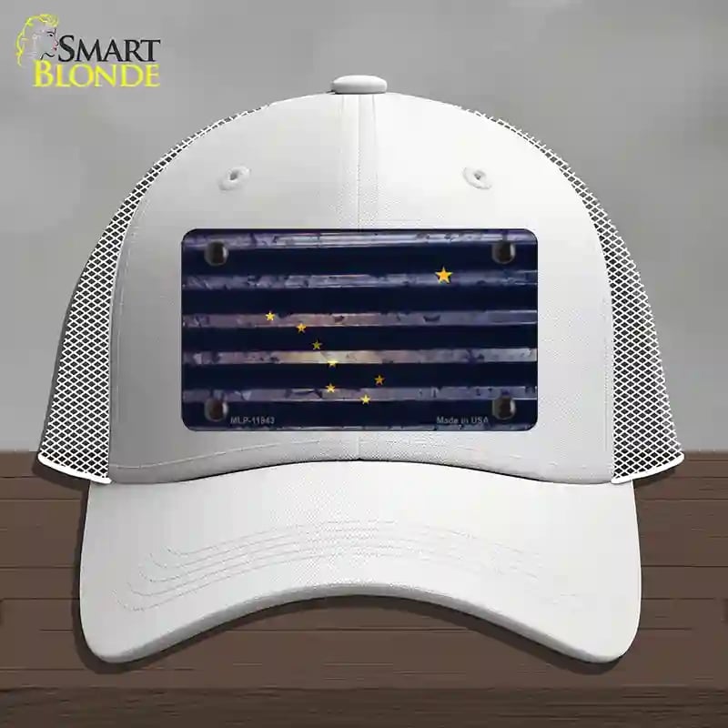 HAT19-MLP-11943 Alaska Corrugated Flag Novelty License Plate Hat, Mesh - White