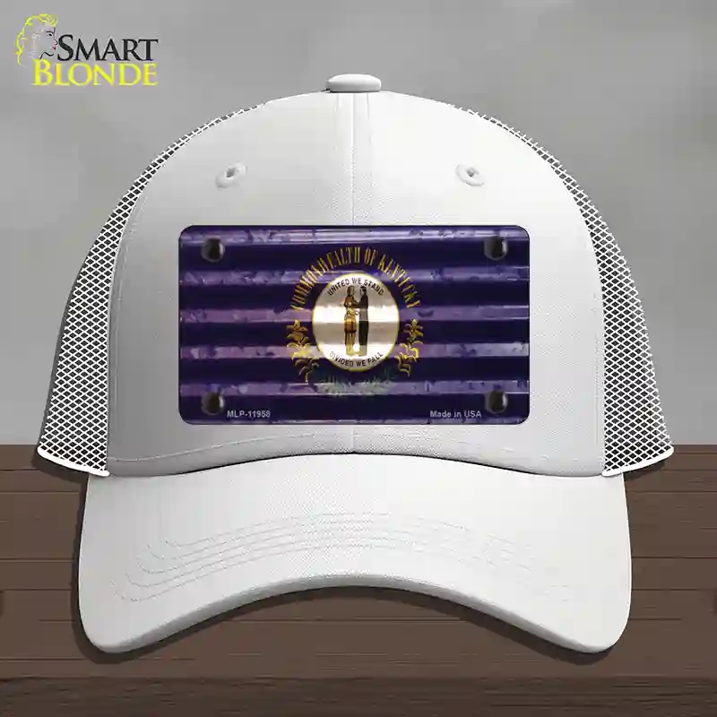 HAT19-MLP-11958 Kentucky Corrugated Flag Novelty License Plate Hat, Mesh - White