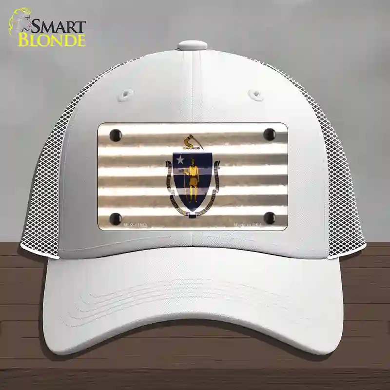 HAT19-MLP-11962 Massachusetts Corrugated Flag Novelty License Plate Hat, Mesh - White