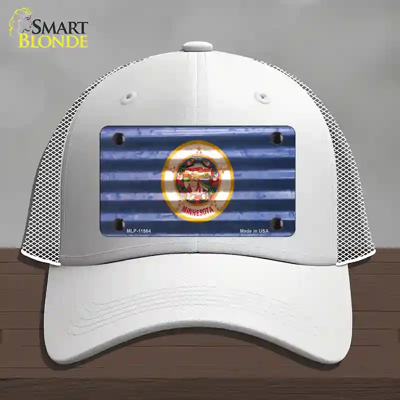 HAT19-MLP-11964 Minnesota Corrugated Flag Novelty License Plate Hat, Mesh - White