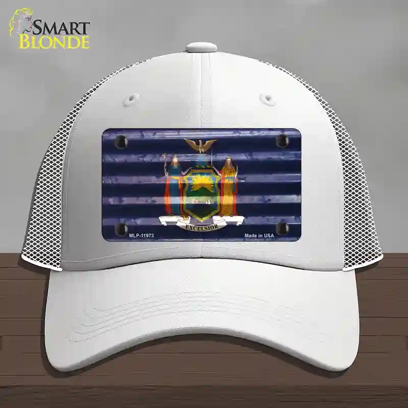 HAT19-MLP-11973   York Corrugated Flag Novelty License Plate Hat, Mesh - White