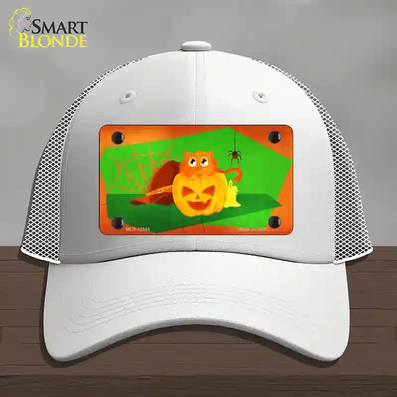 HAT19-MLP-12048 Pumpkin Kitty Novelty License Plate Hat, Mesh - White