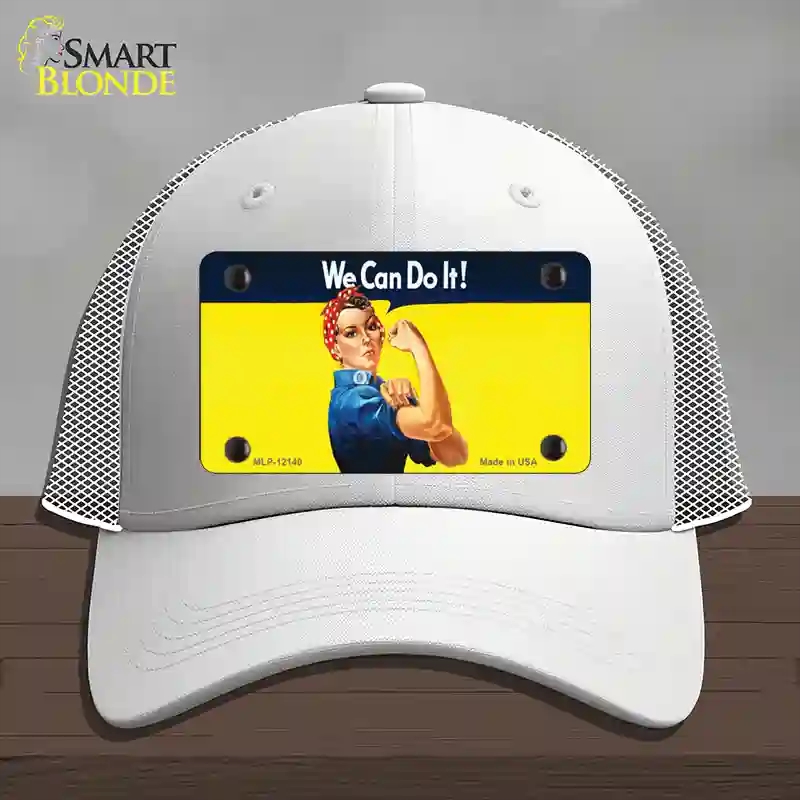 HAT19-MLP-12140 We Can Do It Novelty License Plate Hat, Mesh - White