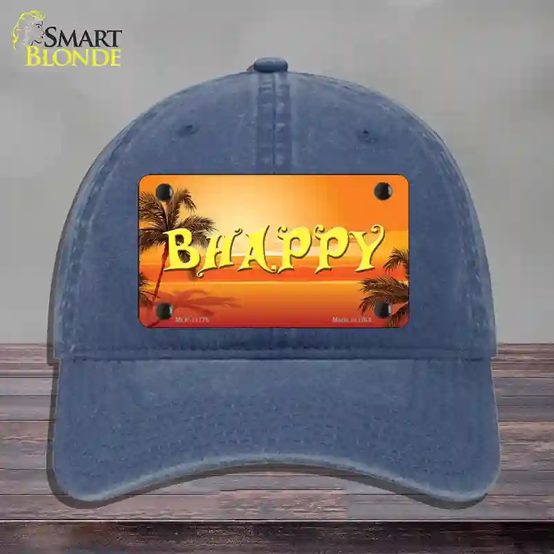 HAT11-MLP-11775 Be Happy Beach Scene Novelty License Plate Hat, Unconstructed Cotton - Navy
