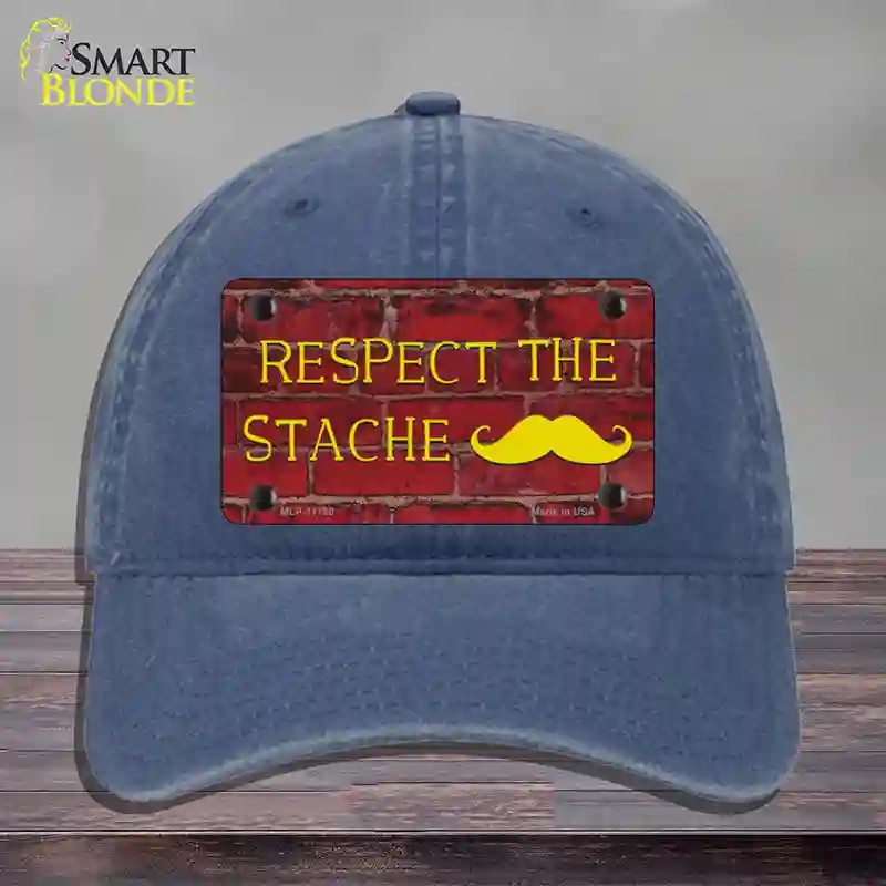 HAT11-MLP-11790 Respect the Stache Novelty License Plate Hat, Unconstructed Cotton - Navy