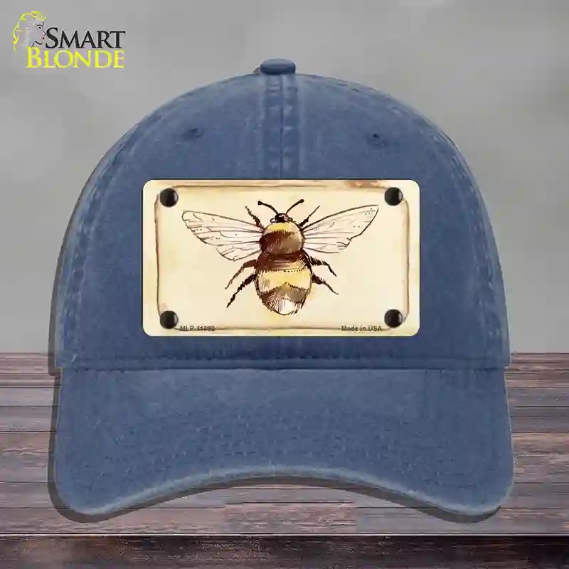 HAT11-MLP-11892 Bumble Bee Watercolor Novelty License Plate Hat, Unconstructed Cotton - Navy