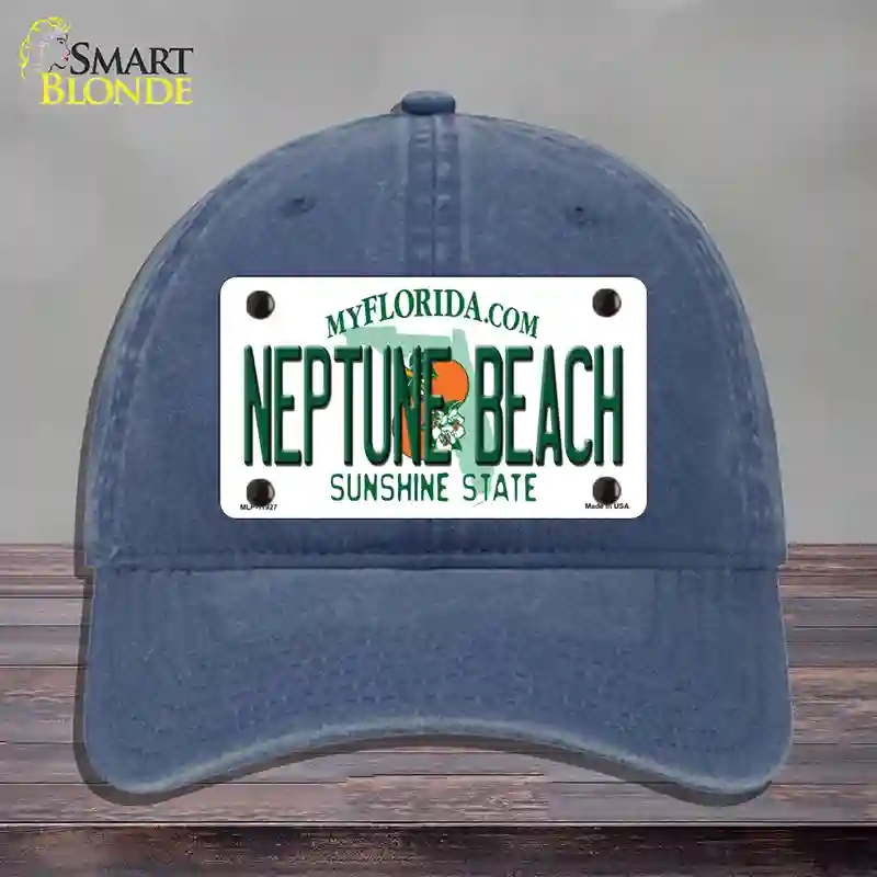 HAT11-MLP-11927 Florida Neptune Beach Novelty License Plate Hat, Unconstructed Cotton - Navy