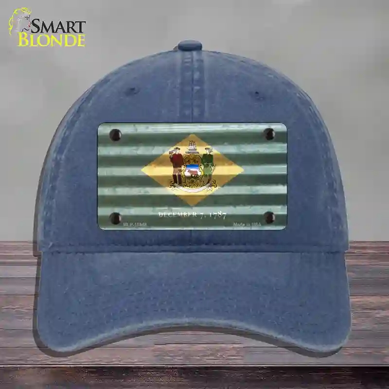 HAT11-MLP-11949 Delaware Corrugated Flag Novelty License Plate Hat, Unconstructed Cotton - Navy