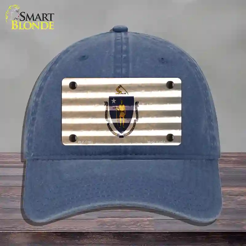 HAT11-MLP-11962 Massachusetts Corrugated Flag Novelty License Plate Hat, Unconstructed Cotton - Navy