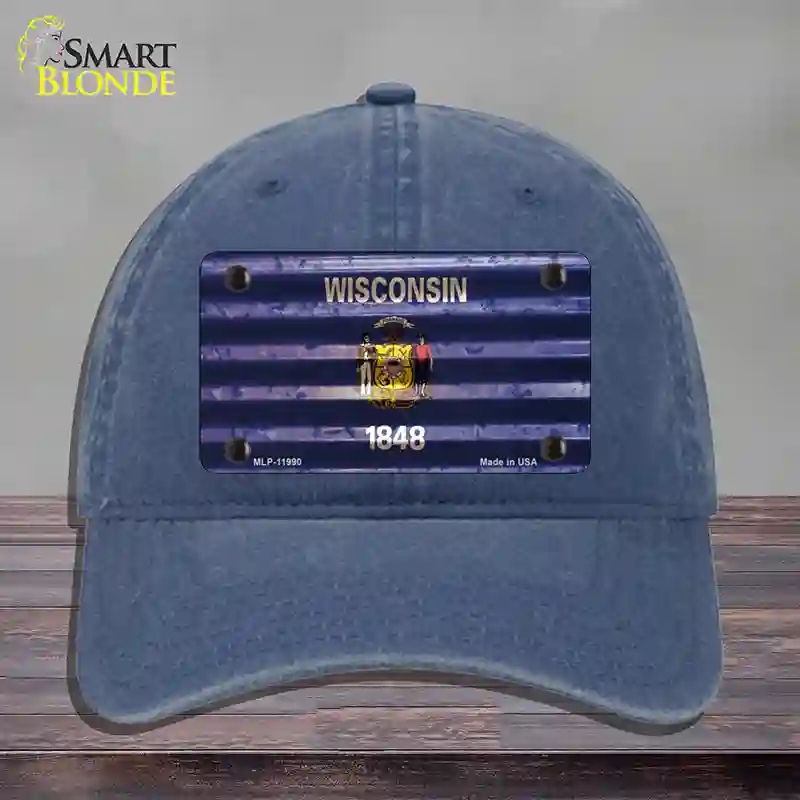 HAT11-MLP-11990 Wisconsin Corrugated Flag Novelty License Plate Hat, Unconstructed Cotton - Navy
