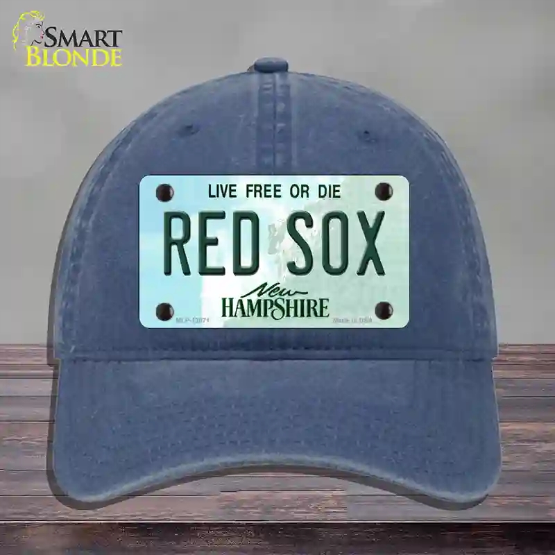 HAT11-MLP-12071 Red Sox   Hampshire State Novelty License Plate Hat, Unconstructed Cotton - Navy
